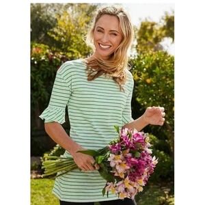 Matilda Jane Sm Sugar Sugar Green White Striped Ruffle Bell Sleeve Tunic Top